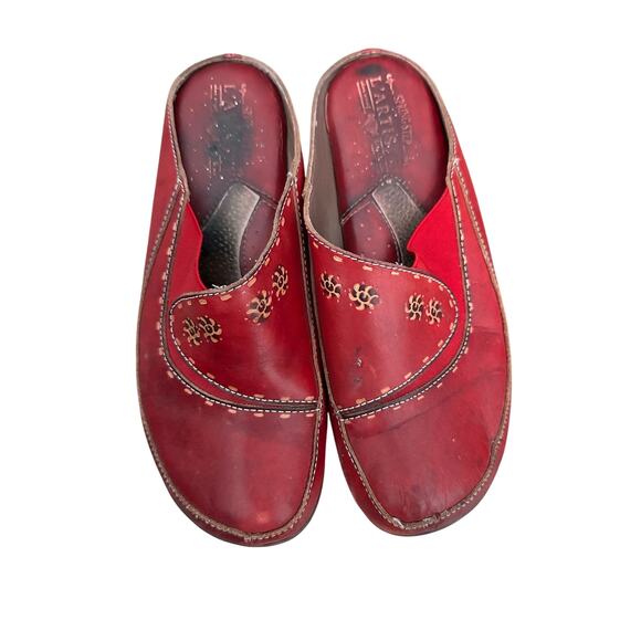 L’Artiste By Spring Step Women's Red Leather Chino Slip-On Clogs Size 40 - Picture 1 of 10